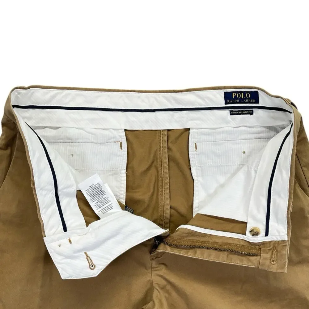 Polo Ralph Lauren Mens Chino Pants Cotton Stretch Tan Khaki 34x32 Classic Fit